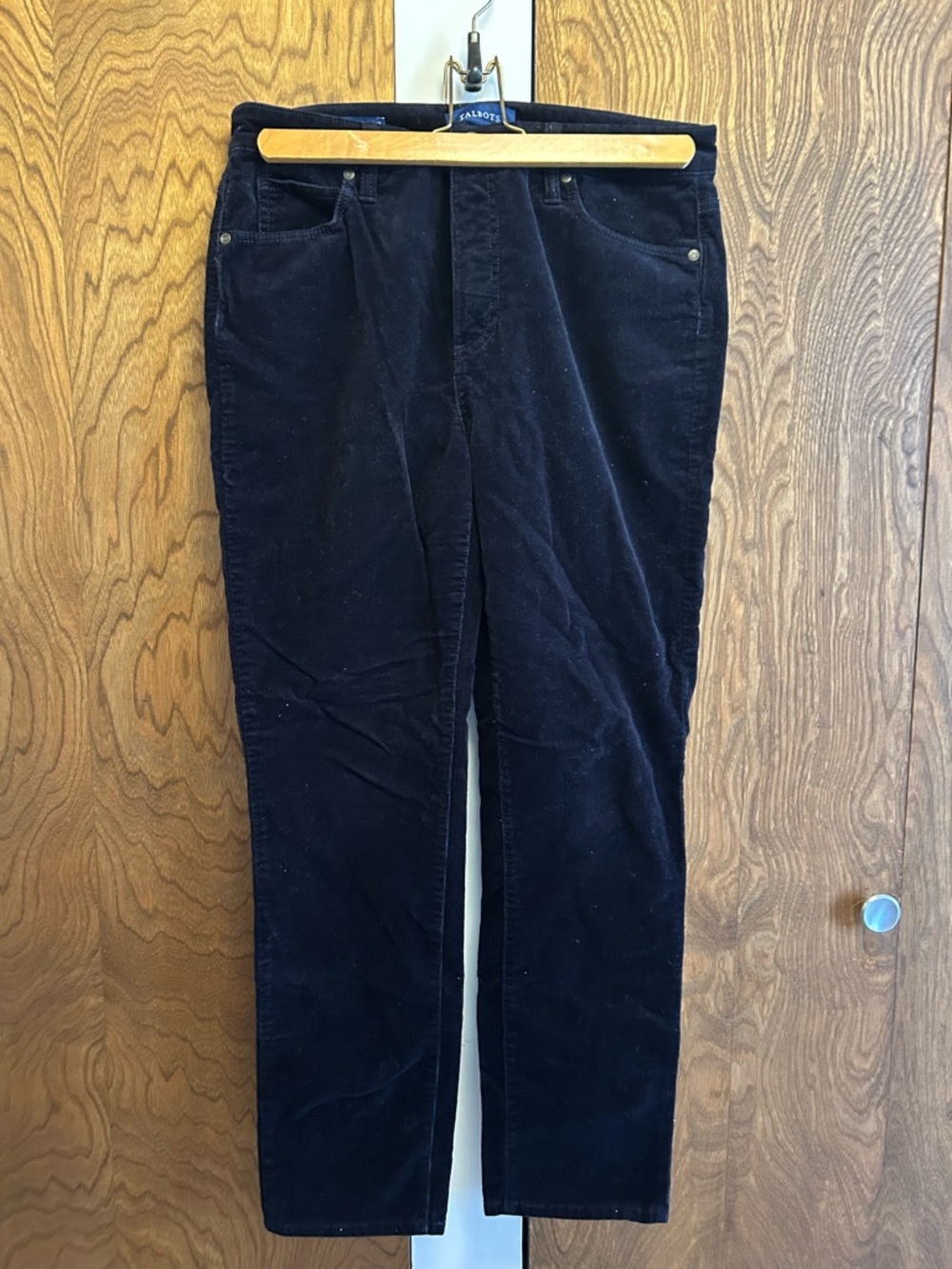 Talbots Women’s high waist, straight leg Navy Corduroy Trousers